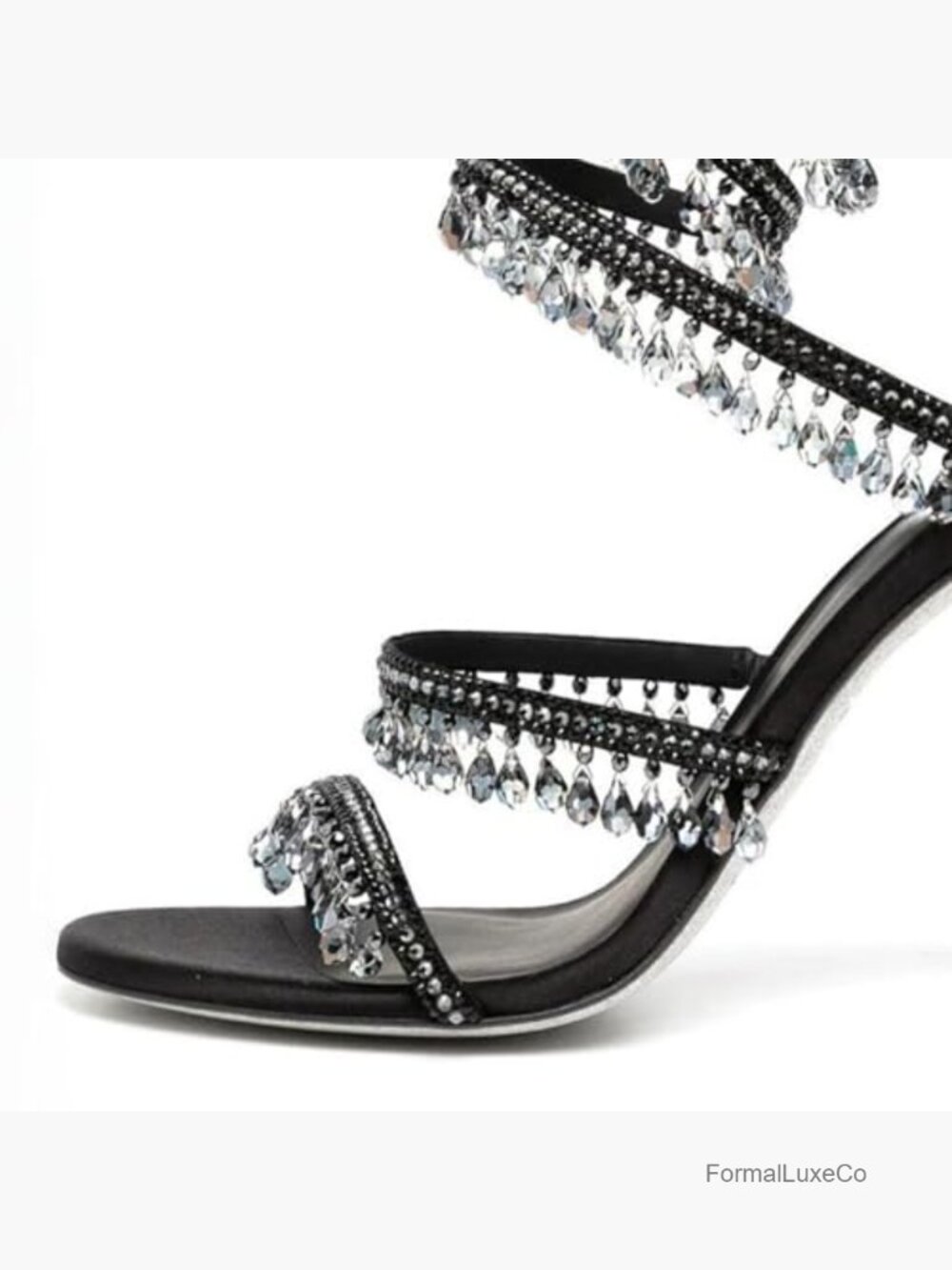 Rhinestone Wrap Around Strappy Stiletto Heels for Women, Open Round Toe Lace Up - Picture 7 of 7